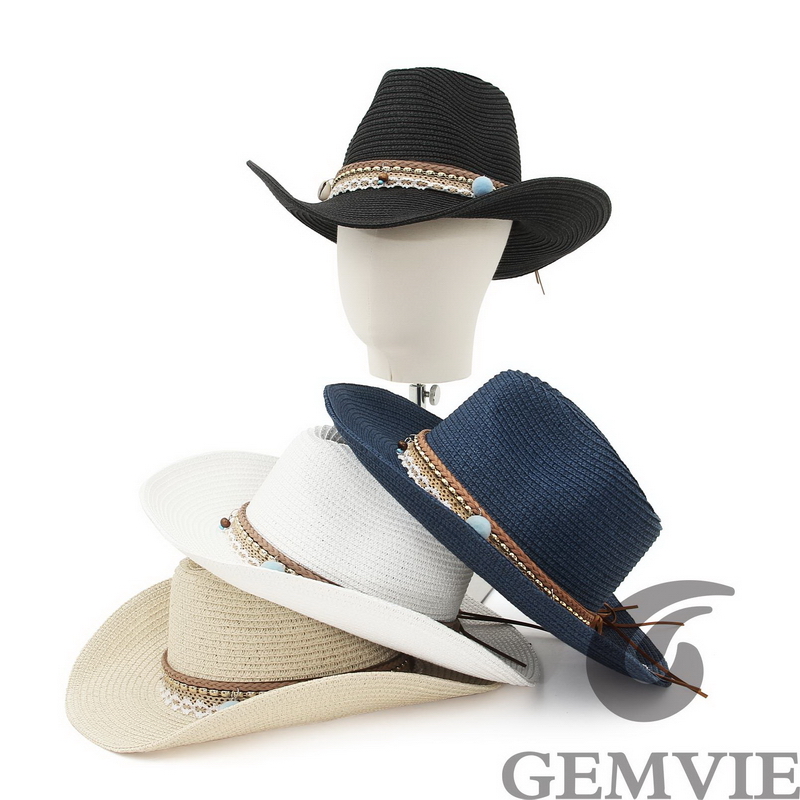 Cowboy Hat Straw - GEMVIE 4色展開 レトロ アウトドア 春夏 カウボーイ