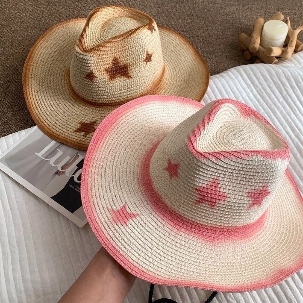 Cowboy Hat Straw - 通気性のあるウェスタンカウボーイハット、つば広折りたたみ式サンハット、日焼け防止ストローハット、メンズ