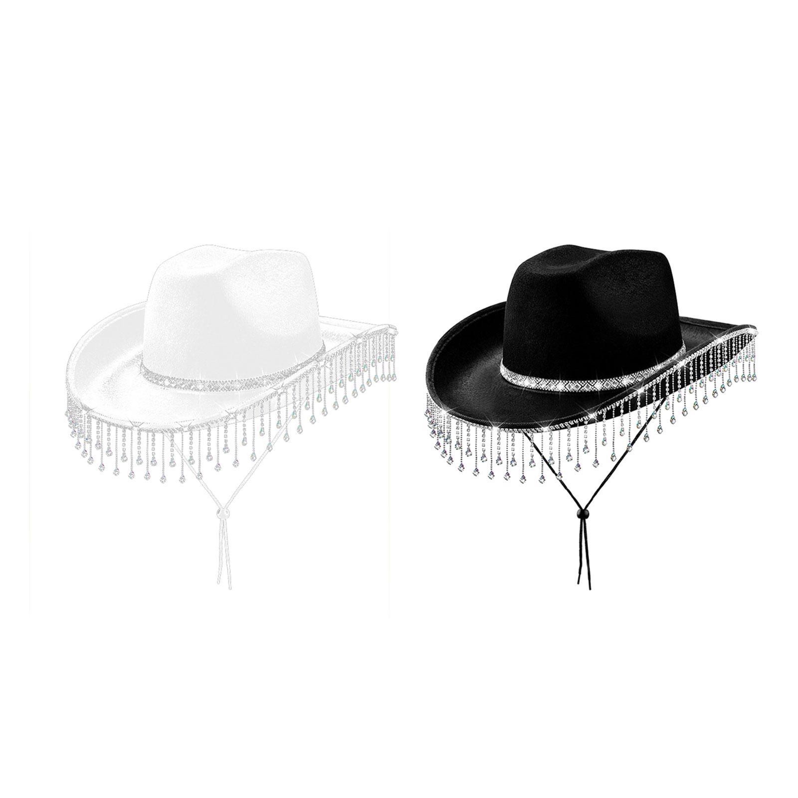 Cowboy Hat Straw - ラインストーンのフリンジが付いた女性用ワイドつばカウボーイハット、ホリデー、アウトドア、ステージパフォーマンス、パーティー用品、コスプレ