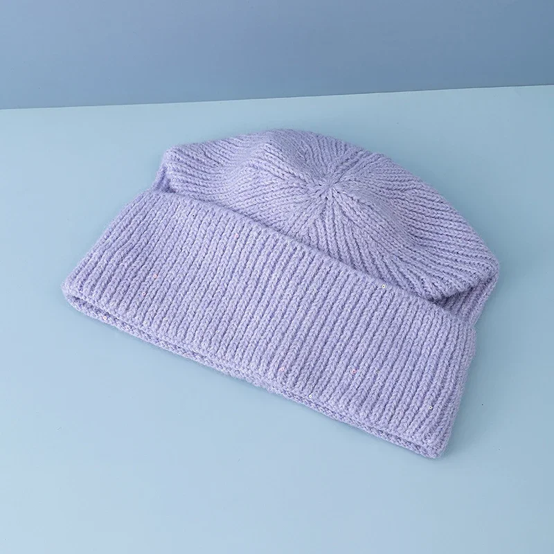 新作の女性用リブ編みニット帽、斑点模様のグリッター装飾が施さ - Beanie Cuffed Knit のレビューと価格
