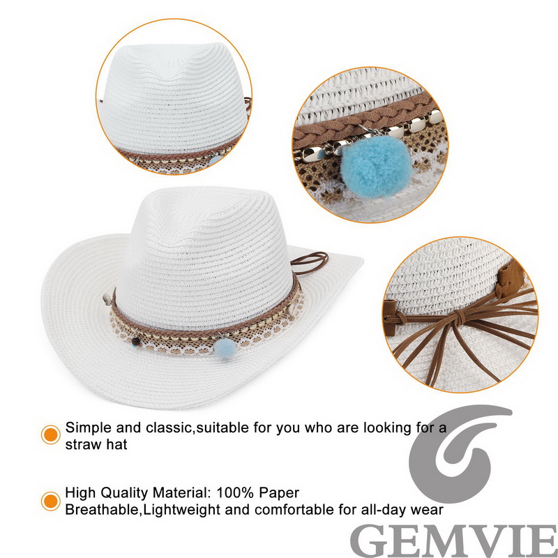 GEMVIE 4色展開 レトロ アウトドア 春夏 カウボーイ - Cowboy Hat Straw のレビューと価格
