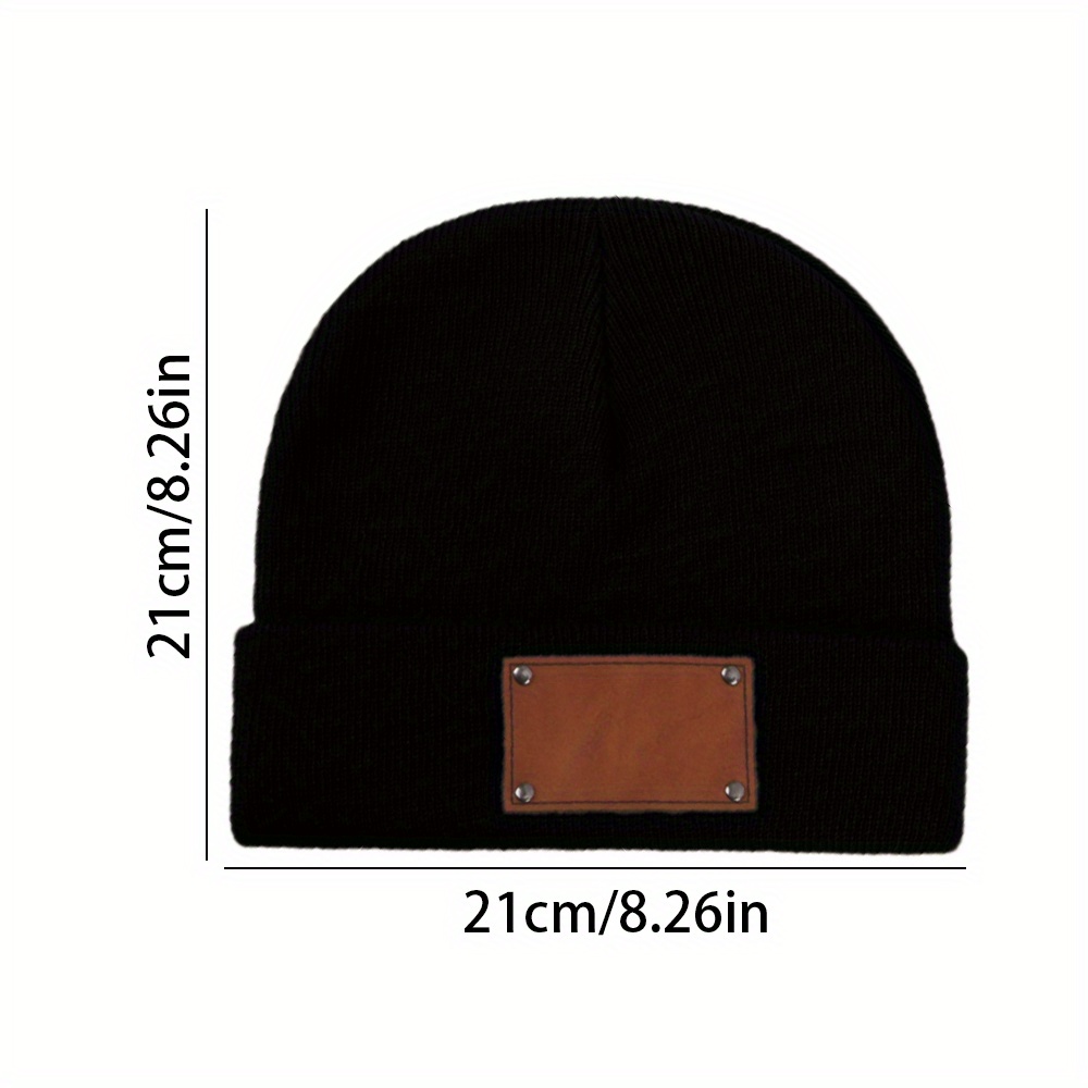 カスタムレザーパッチ付きニット帽、名前入り、カスタム刻印タグ - Beanie Cuffed Knit のレビューと価格